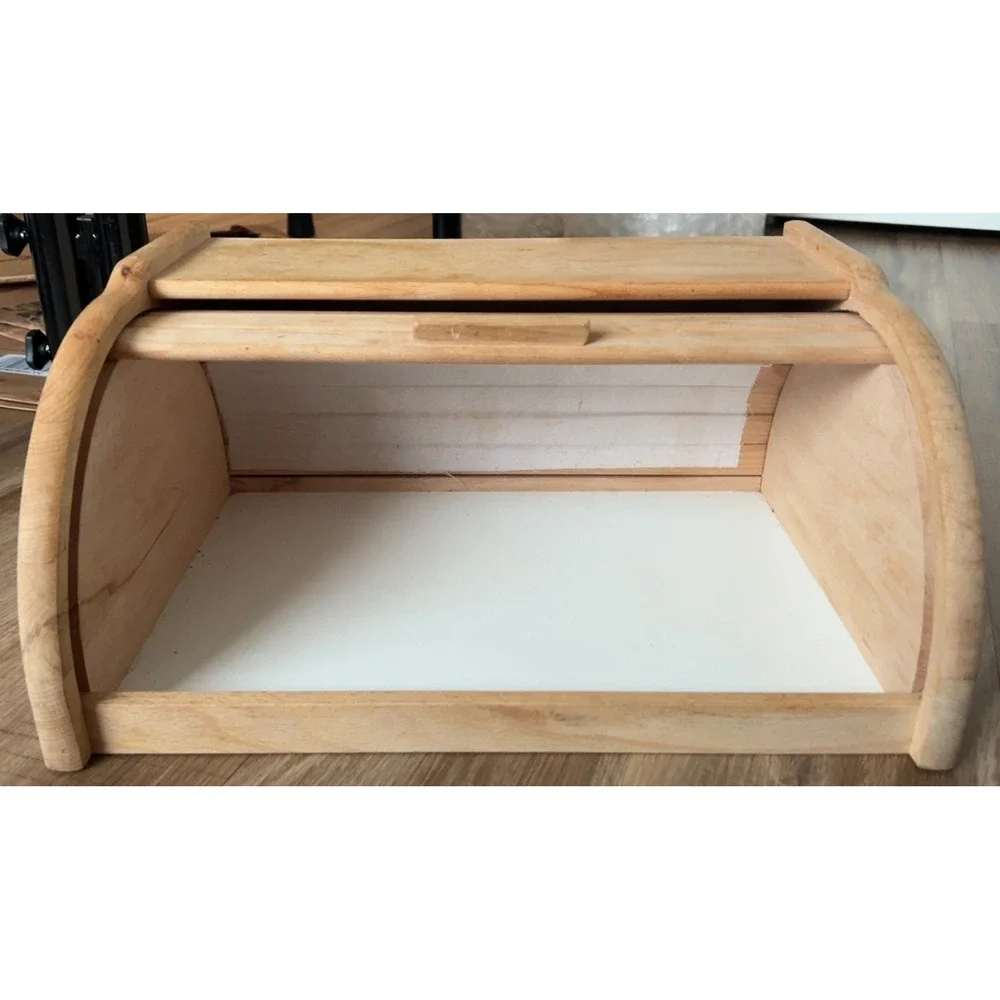 Natural Raw Wood Roll Top Bread Box Bread Bin